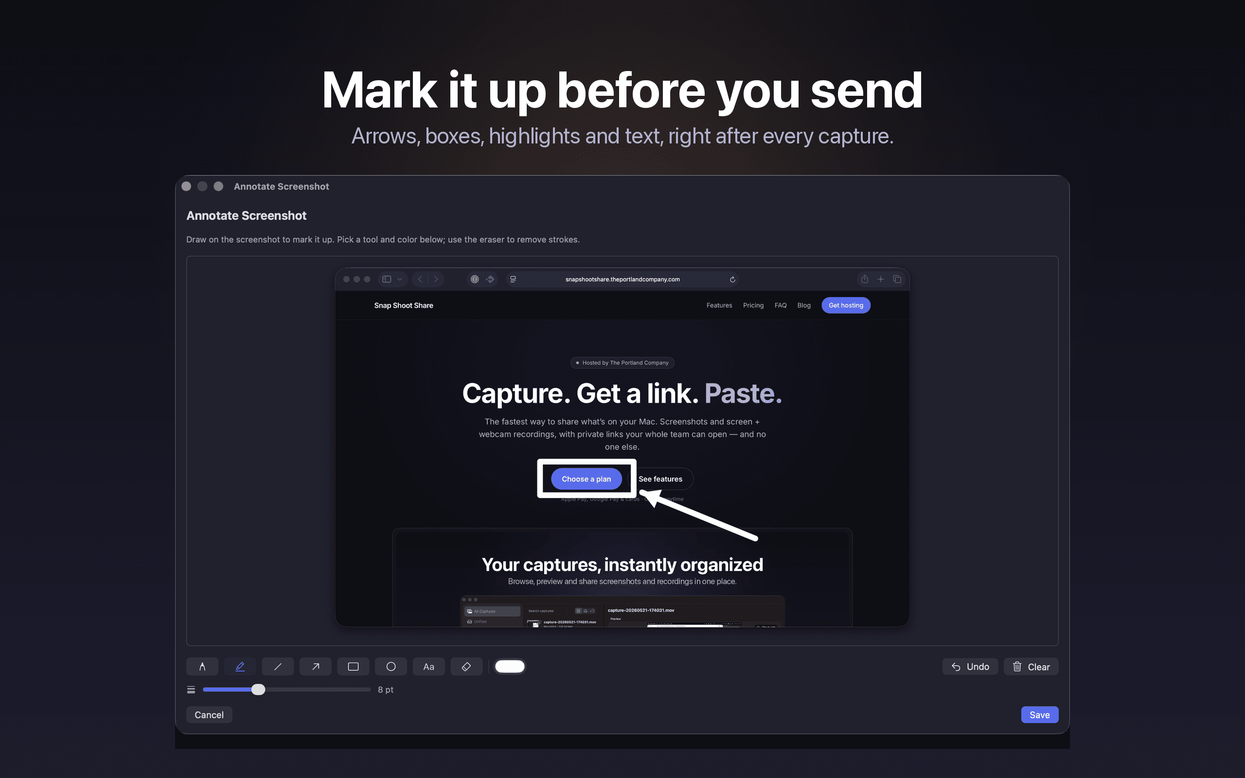 Snap Shoot Share annotation tools drawing on a screenshot